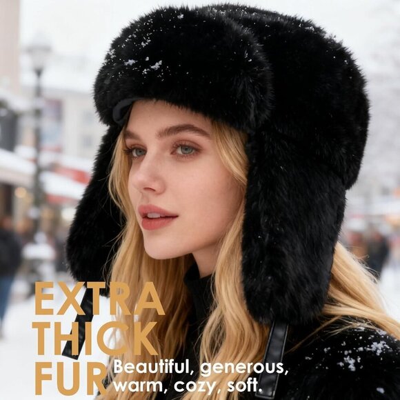 Unisex Off-white Trapper Hat with Ear Flaps Winter Russian Style Windproof main image 6